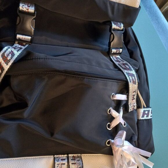 Asge Brand Black and White Roomy Backpack  School College Work Commute Shopping - Picture 10 of 14